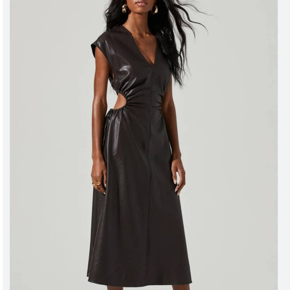 Astr Faux Leather Midi Dress in Dark Brown - Picture 4 of 12
